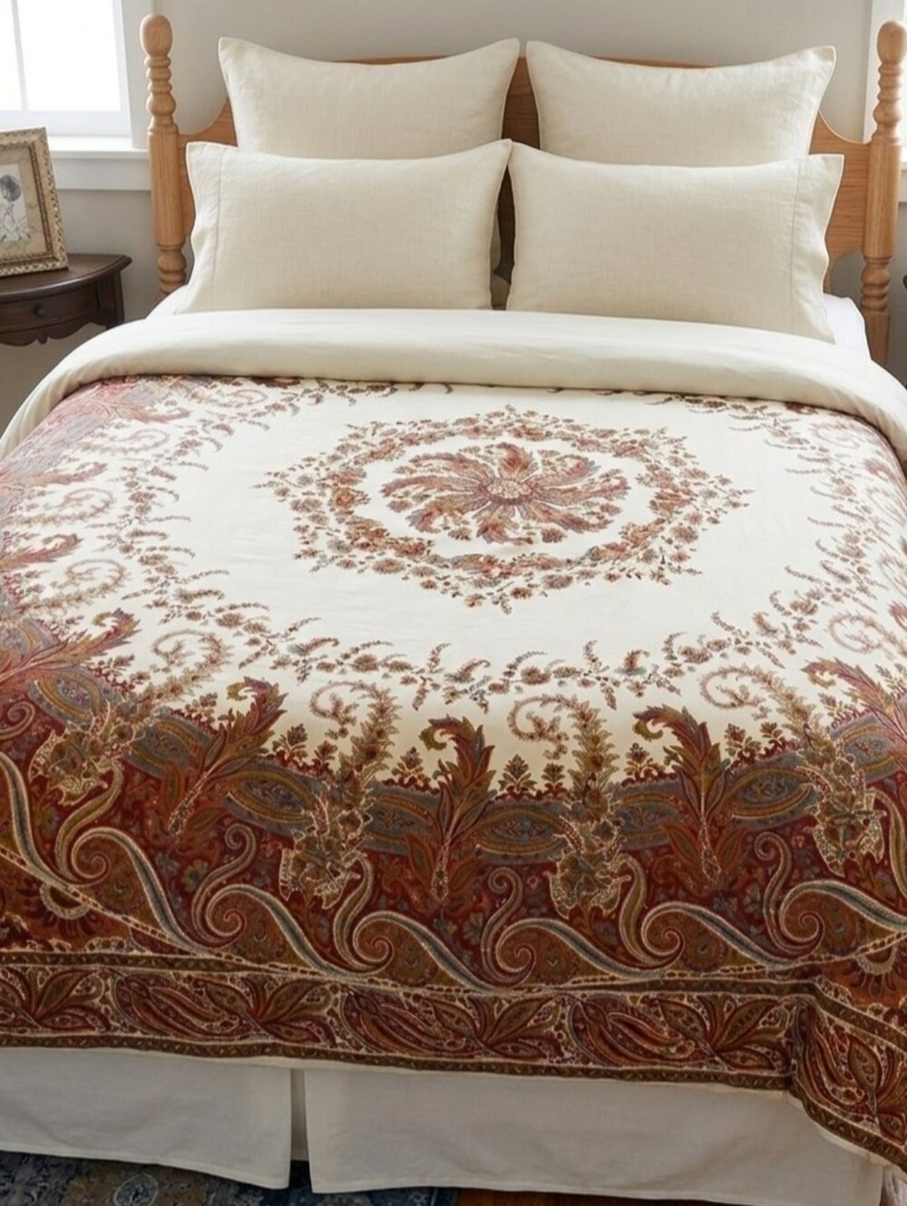 Noble Excellence King Duvet Cover 100% Cotton Paisley Medallion Rust Cream